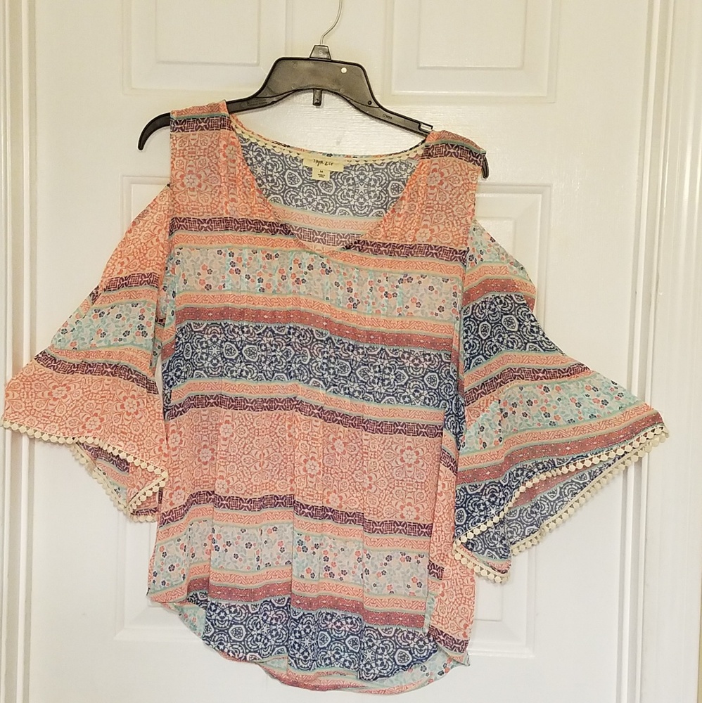Style & Co Printed Cold Shoulder Top